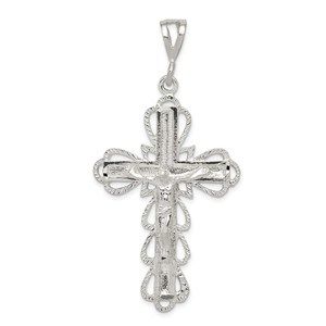 Million Charms 925 Sterling Silver Diamond-Cut Crucifix Necklace Charm Pendant